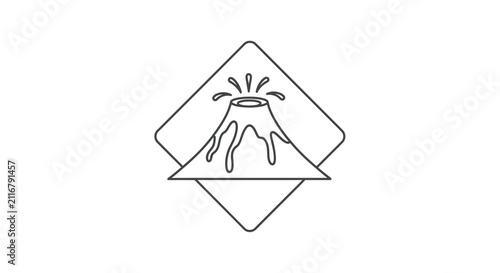 Outline Icon of a Volcano Erupting with Lava - Vector Graphic