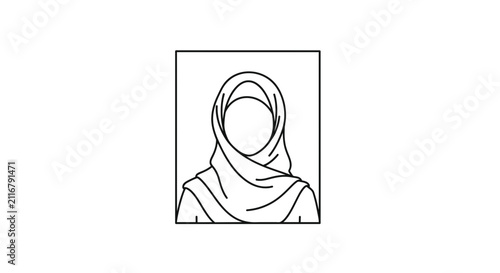 Outline portrait of a woman wearing a hijab, symbol of Islamic culture, minimalist vector art