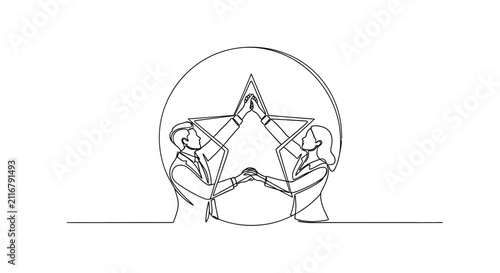 Partnership Star Symbol Abstract Line Drawing Business Success Concept