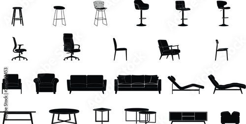 Bild auf Leinwand Collection of various furniture silhouettes including chairs sofas tables and lo