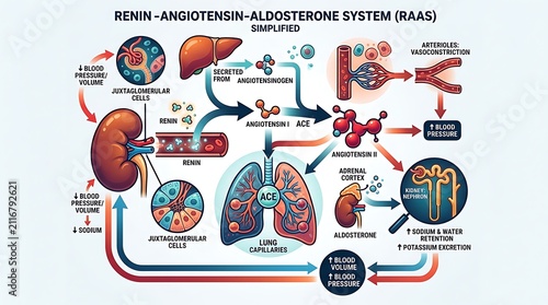 Renin angiotensin aldosterone system raas medical diagram