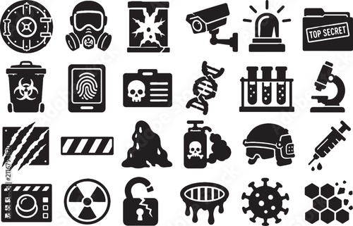 Cuadro en lienzo Containment Breach Anomaly Lab Biohazard Horror Icon Set - Minimalist Vectors
