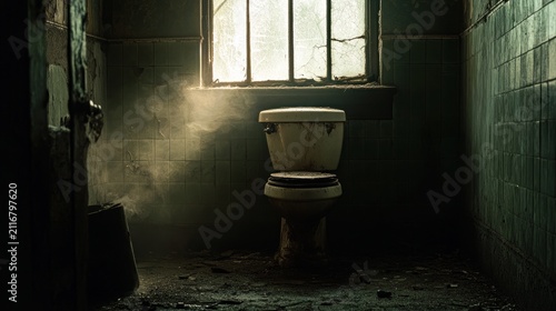 Abandoned toilet in a dusty old building