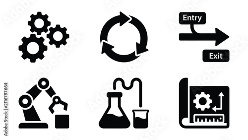 Industrial technology process engineering and science vector icon collection