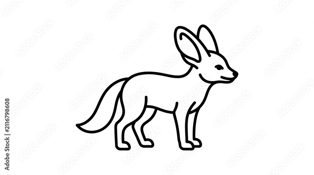 Naklejka premium Fennec Fox Outline Vector Illustration