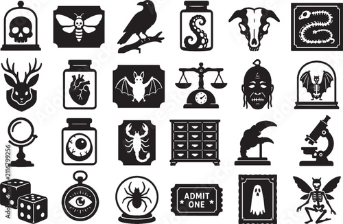 Bild auf Leinwand Macabre Taxidermy Cabinet of Curiosities Oddities Icon Set - Minimalist Vectors