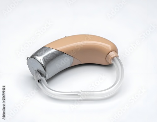 Digital BTE Hearing Aid Device on a Clean White Background Studio Shot