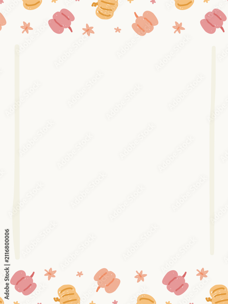 Obraz premium Blank rectangular invitation card template with hand drawn line frame and autumn pumpkin top bottom borders 