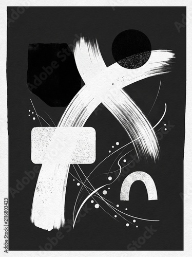 Minimalist Black and White Abstract Geometric Brushstroke Illustration