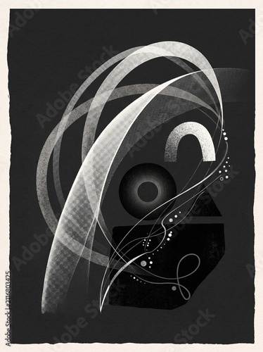 Minimalist Black and White Abstract Geometric Brushstroke Illustration