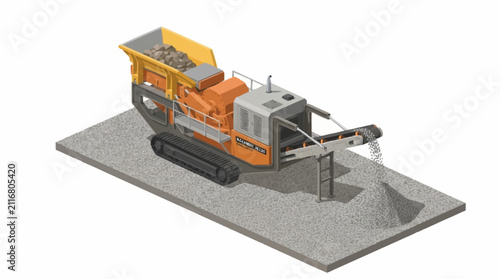 Принти на полотні Orange industrial crushing machine processing gravel.