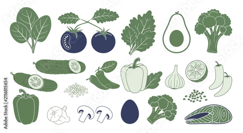 Bild auf Leinwand Variety of fresh green vegetables and fruits.