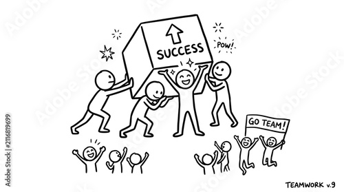 Collaborative teamwork lifting a box to achieve success.