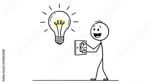Man turning on lightbulb switch for creative inspiration.