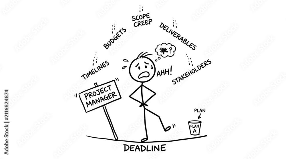 Obraz premium Project manager juggling deadlines and budget doodle.