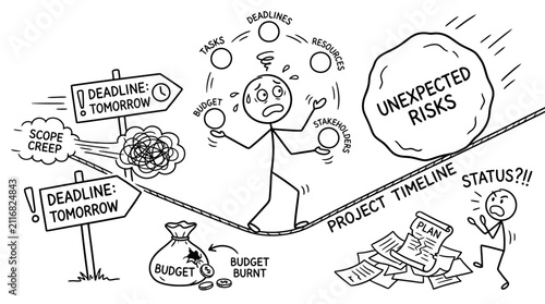 Project manager balancing deadlines and unexpected risks