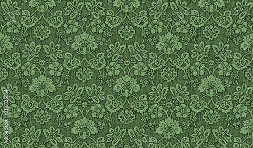 Green intricate floral damask pattern wallpaper background with wallpaper