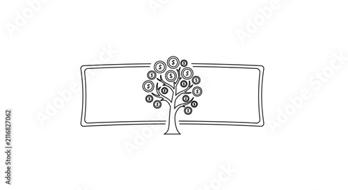 Tree with coin leaves in rectangle frame