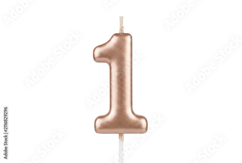 Quadro su tela Elegant Rose Gold Metallic Number One Birthday Candle