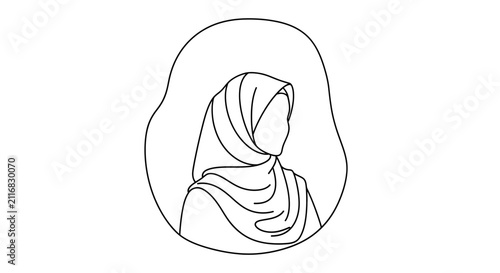 Minimalist Line Art of Woman in Hijab for Islamic Culture and Modesty Concepts