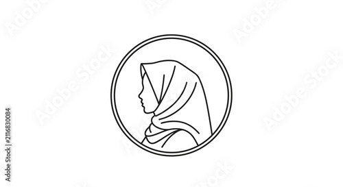 Minimalist headscarf icon vector, Muslim woman profile outline