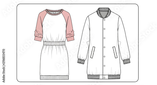fashion illustration, women's clothing, dress and jacket