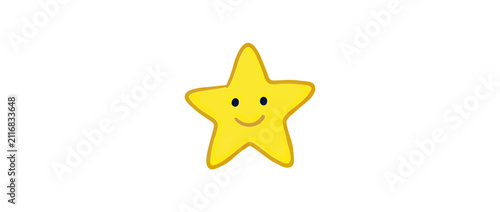 Картината върху платно Cute cartoon star with smiley face on white background