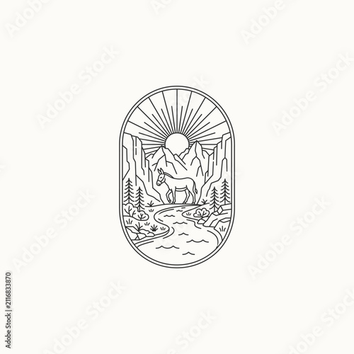 Mountain Donkey Nature Line Art Illustration
