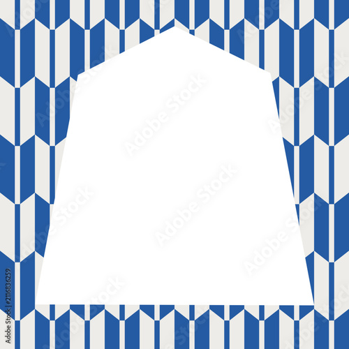 Japanese Yagasuri Pattern Frame with Shogi Piece Copy Space - Blue