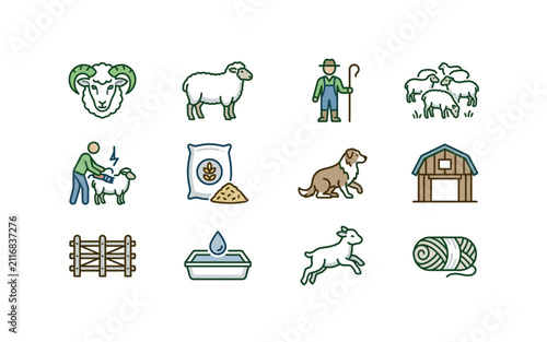 Sheep Farming and Animal Husbandry Icons