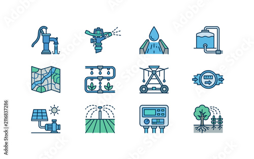 Irrigation and Water Management Icons Set