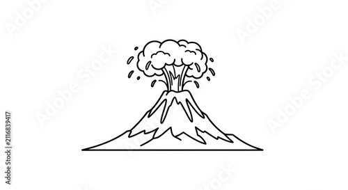 Volcano eruption mountain landscape icon.