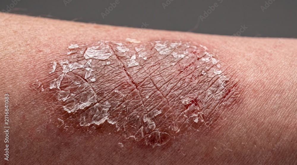 Fototapeta premium Macro View of Psoriasis Plaque and Scaly Red Skin Lesion