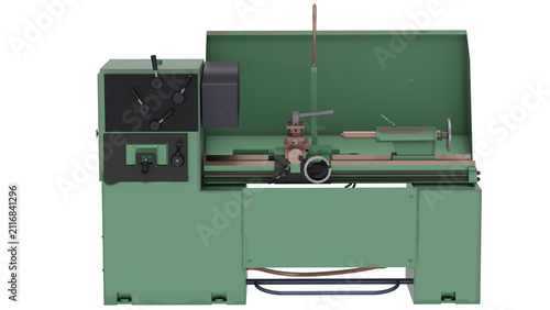 Fotografía 3d rendering of a green lathe machine in a workshop setting