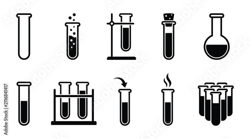 Foto Laboratory glassware silhouettes black and white vector icons set