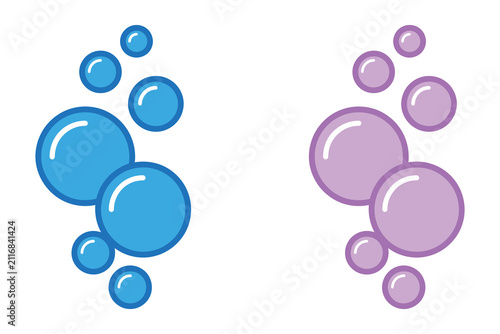 Set of blue and purple decorative bubble clusters with decorative floating abstract elements colorful illustration background