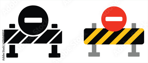 Foto Road construction warning signs and safety barrier icons with no entry construct