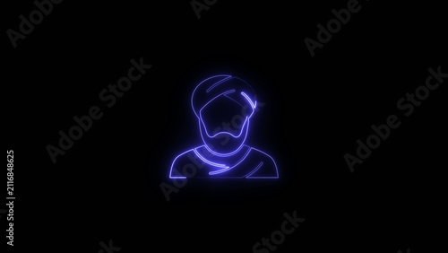 Foto Neon blue outline of a man with turban and beard in glowing line style Generate