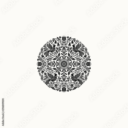 Slavic Folk Art Bird Mandala Vector Illustration