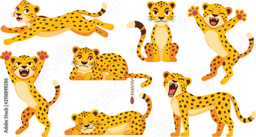 Photography Cute Leopard Cartoon Character Collection with Playful Wild Cats, Happy Baby Che