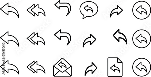 Reply and Forward Arrow Icon Set with Email Message Chat Bubbles and Document Undo Symbols for Navigation UI Web App Graphic Designs