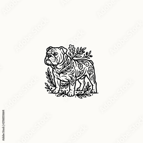 English Bulldog Botanical Line Art Design