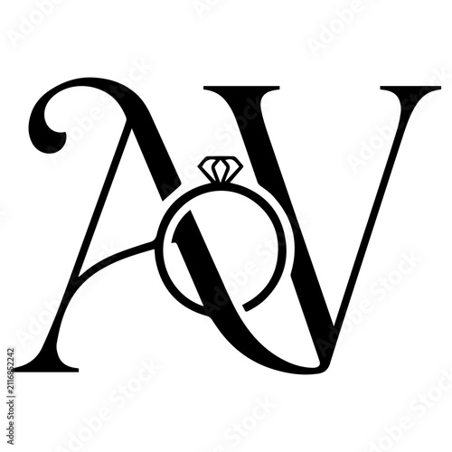 Luxury AV Monogram Logo Design Featuring Diamond Ring Icon for Wedding, Bridal Brand, and Premium Jewelry