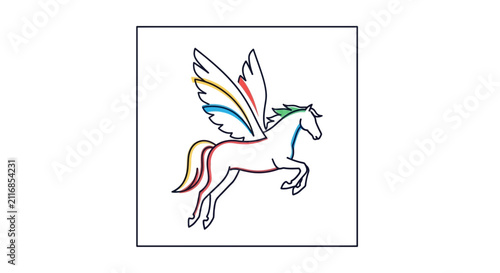 Flying Horse Illustration: Pegasus with Colorful Wings
