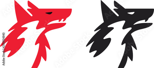 Фотография Red and black stylized bird silhouettes in flight against white background, red