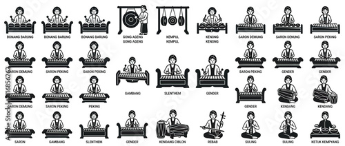 Fotografie Traditional Indonesian Gamelan Orchestra Ensemble Icons