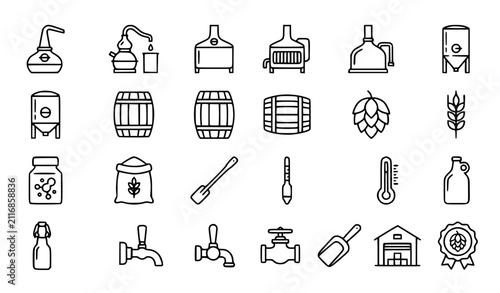 Cuadro en lienzo Distillery and Brewing Equipment Thin Line Icon Set Editable Stroke Vector Illus