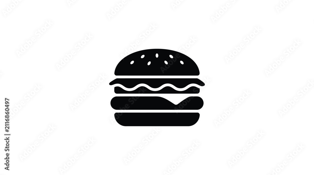 Fototapeta premium Hamburger Silhouette Black Flat Icon On White Background