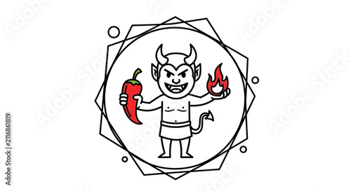 Devil with Chili Pepper and Flame Icon