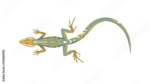 Colorful Lizard Illustration Featuring Bright Patterns and Curved Tail for Nature and Wildlife Themes